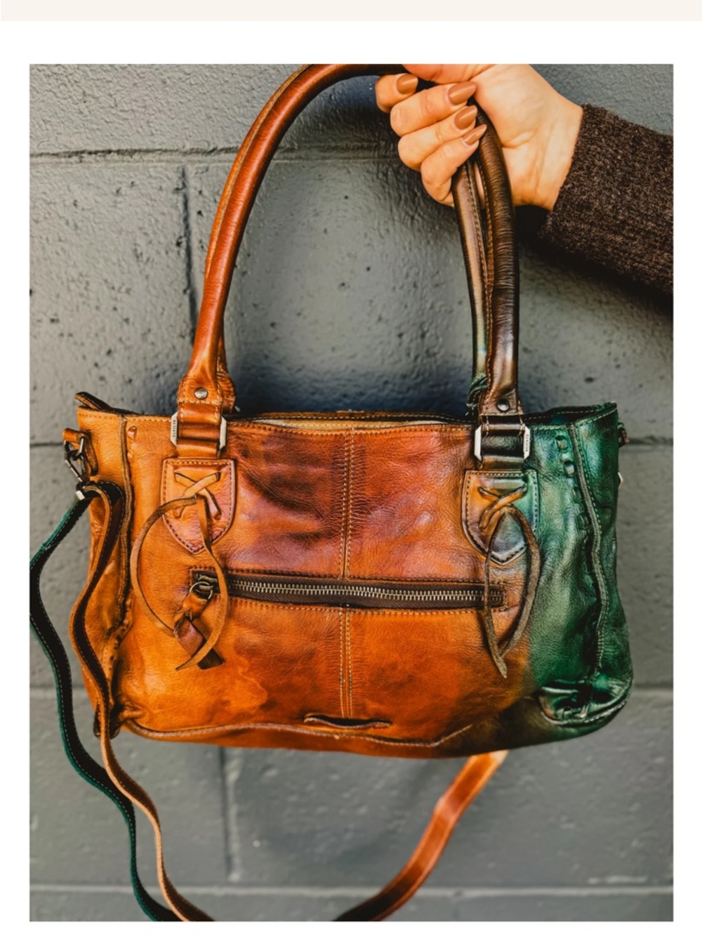 BED|STU Three-Tone Aqua/Green and Brown Leather Tote - Picture 7 of 13